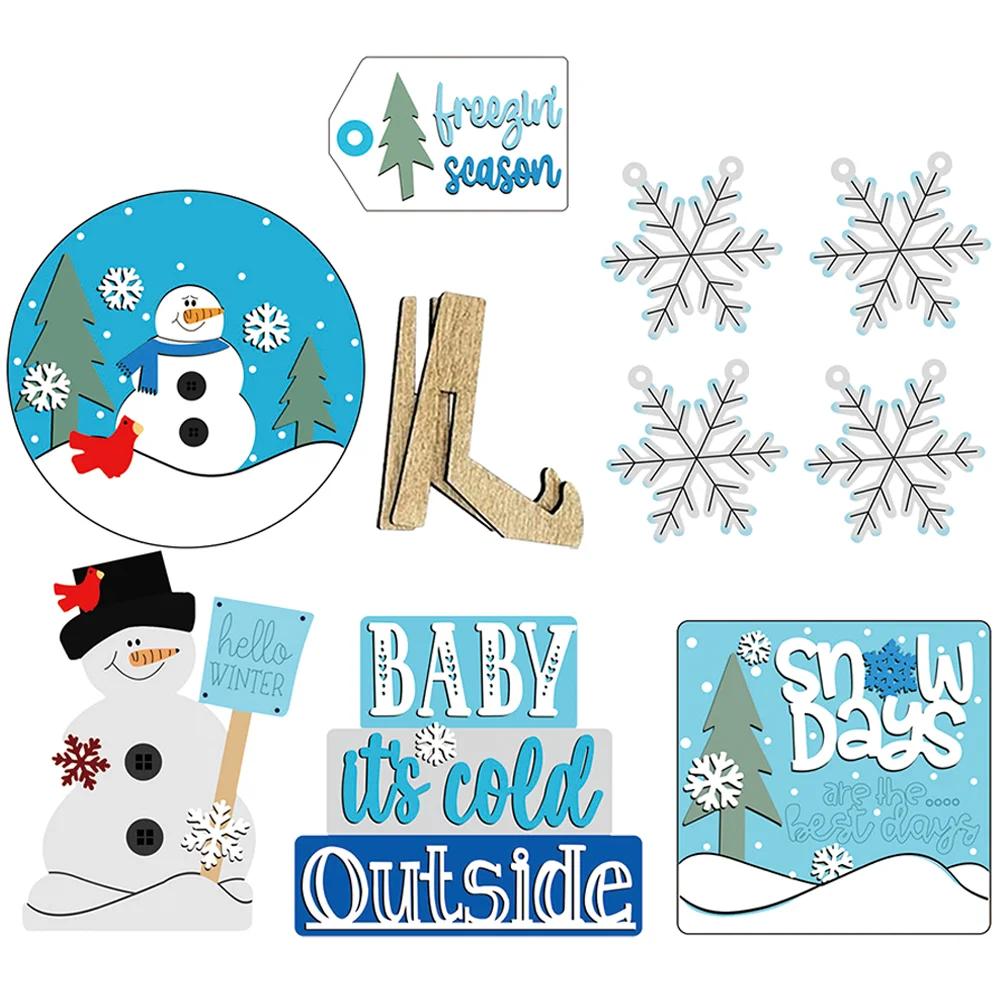 

Christmas Table Sign Decortray Tiered Wooden Winter Decorations Wood Signs Snowflake Farmhouse Tabletop Party Snowmen