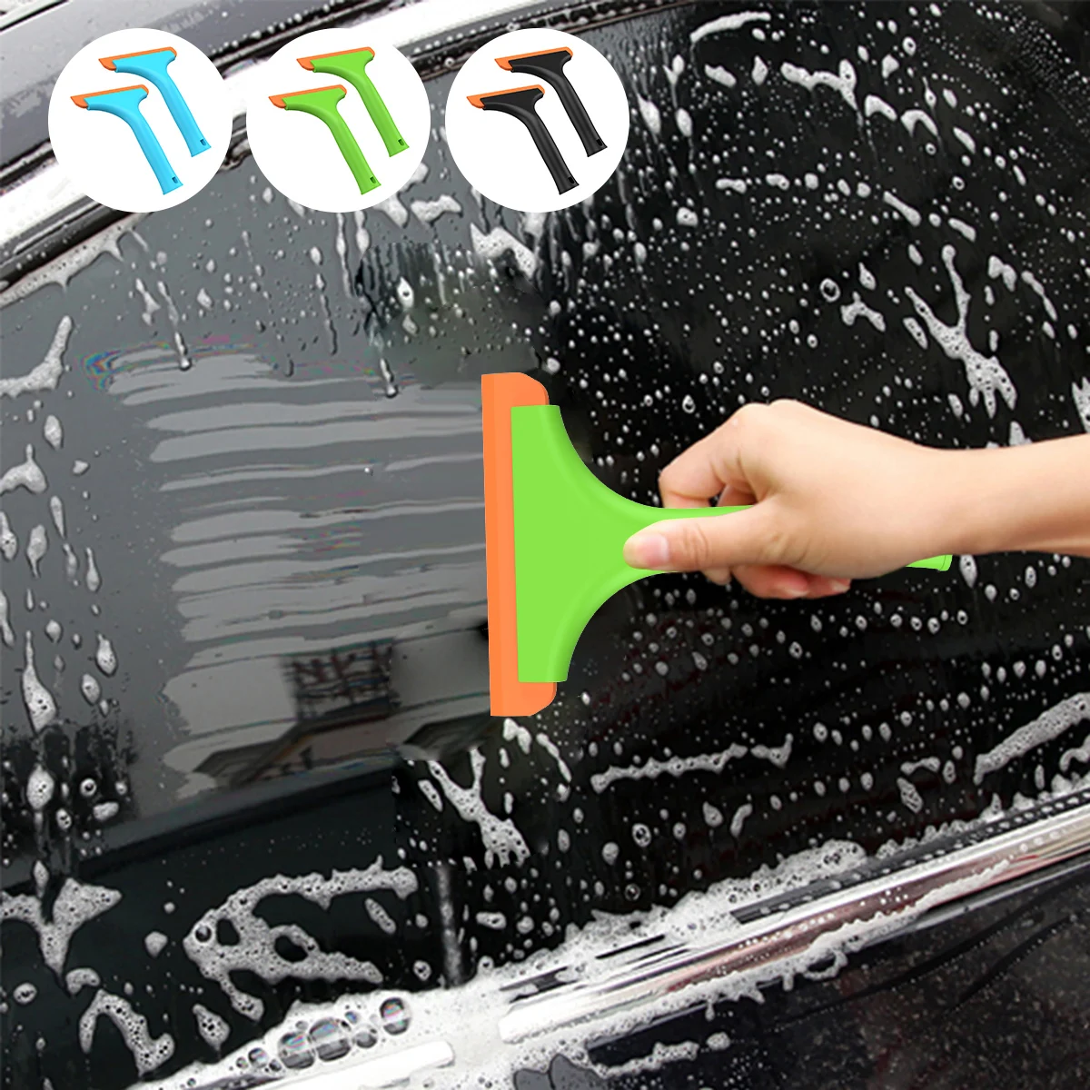 

new 2Pcs Silicone Squeegee Auto Water Blade Reusable Durable Water Wiper Handheld Portable Shower Squeegee Lightweight Car