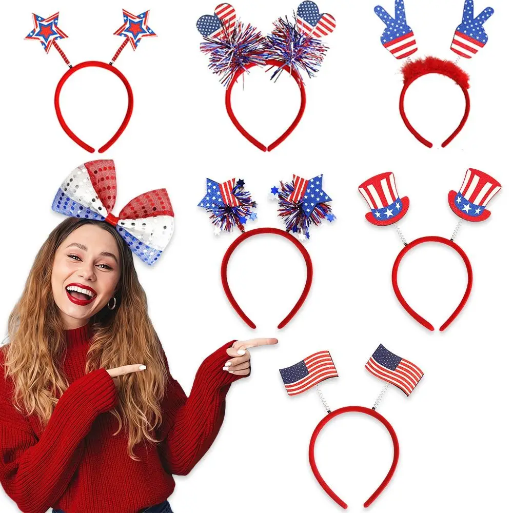 

Props American Independence Day 4th July 2023 Flag Hair Band Sequined Headband Independence Day Headwear Hair Hoops