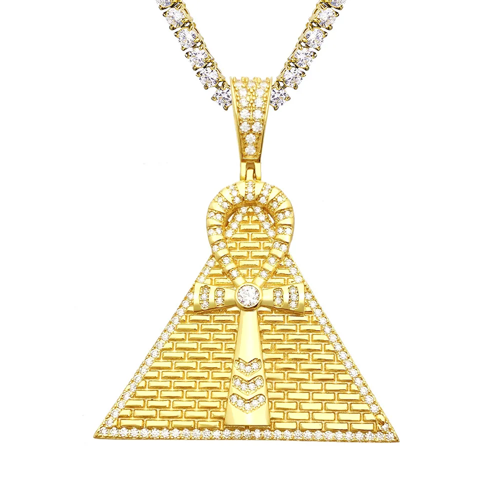 Moissanite Egyptian Cross Pyramid Pendant Necklace For Men S925 Silver Iced Out Necklaces Women Jewelry Pass Tester With GRA