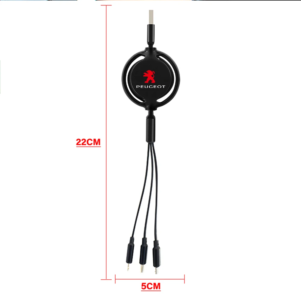 Зарядный USB-кабель 3 в 1 для Peugeot 408 4008 308 3008 5008 508 2008 208 301 RCZ 407