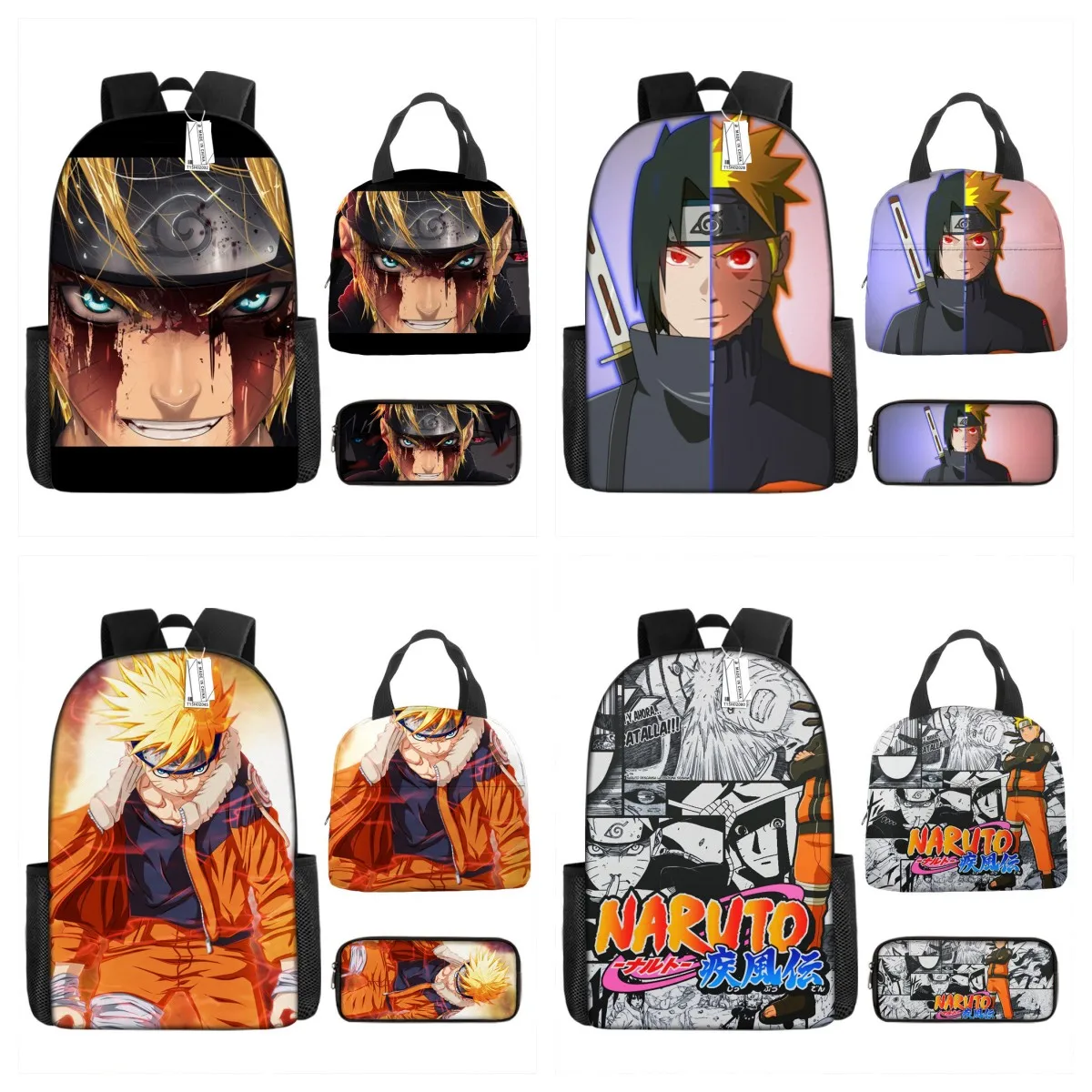 3PCS Naruto SchoolBag Kakashi Uchiha Itachi Student Backpack Anime Backpack Cartoon Lunch Bag Pencil Bag Children's School Bag
