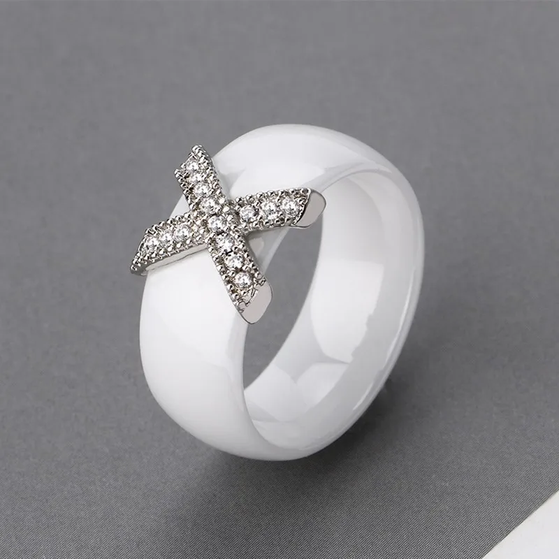 8mm Pave CZ X Cross Ceramic Comfort Fit Plain Ring Wedding Band for Women Men Size 6-12 images - 6