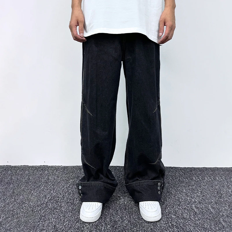 Новые модные мужские джинсы PFNW корейские свободные прямые штаны брюки с боковым