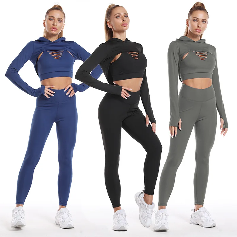 

Yoga Suit Women's Sport Legging Tracksuit Seamless Gym Long Sleeve Crop Top Sports Bra Workout Outfit Fitness Yogas Clothing Set