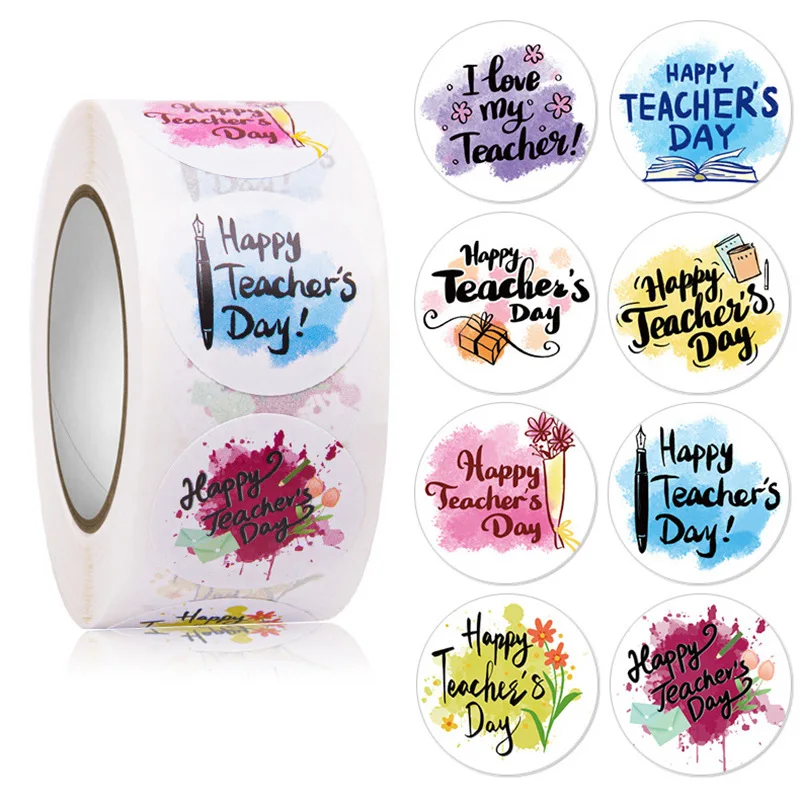 

500pcs Happy Teacher's Day Stickers Sealing Labels Round Floral Tag Boutique Packaging Decorative Supplies