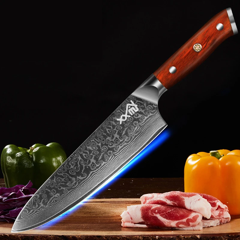 

Cleaver Damascus Knife Handmade Forged 67 Layers Damascus VG10 Steel 8 Inch Sharp Chef Sashimi Meat Kitchen Knife Wood Handle