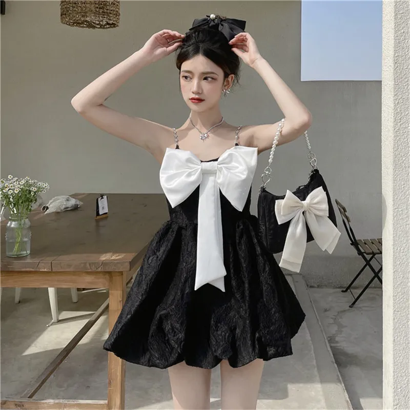 

Sexy But Cute Design Jacquard Bow Sweet Slip Dress Pearl Straps Sexy Women Short Dresses vestido sexy mujer puta