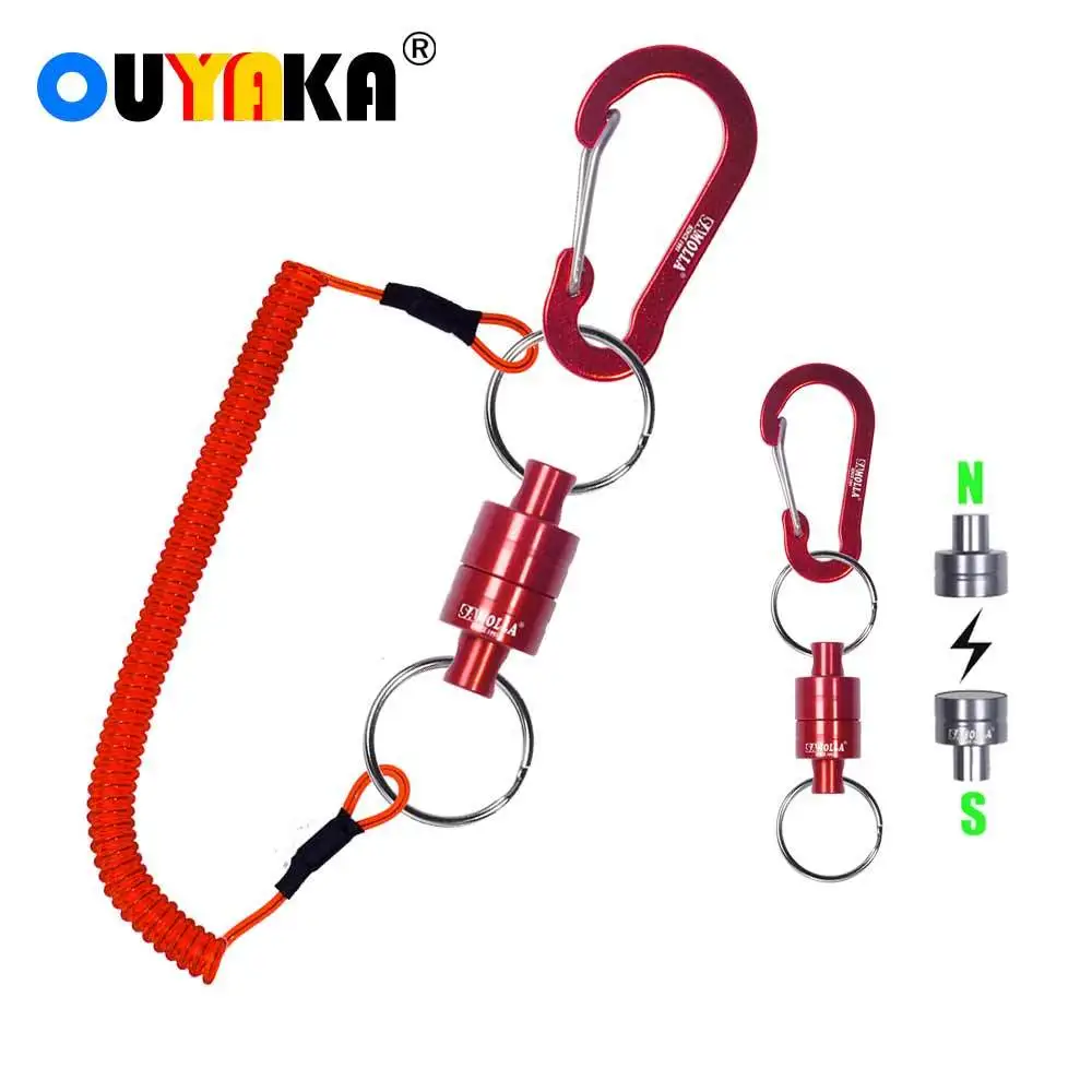 

Strong Magnet Magnetic Release Clip Net Holder With Fishing Tool Coiled Lanyard Carabine Fast Buckle Anti-Drop Rope Accessories