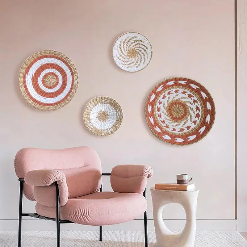 

Moroccan Style Creative Combination Wall Decoration Rattan Grass Weaving for Home Decor Livingroom Bedroom Background Decoration