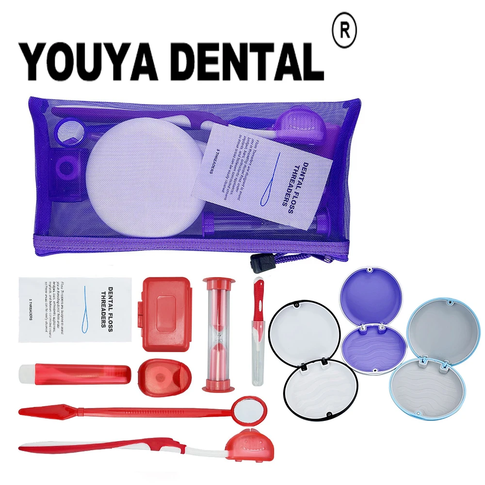 

9pcs/bag Retainer Case Orthodontic Oral Care Cleaning Kits Teeth Whitening Toothbrush Dental Floss Mouth Mirror Protective Wax