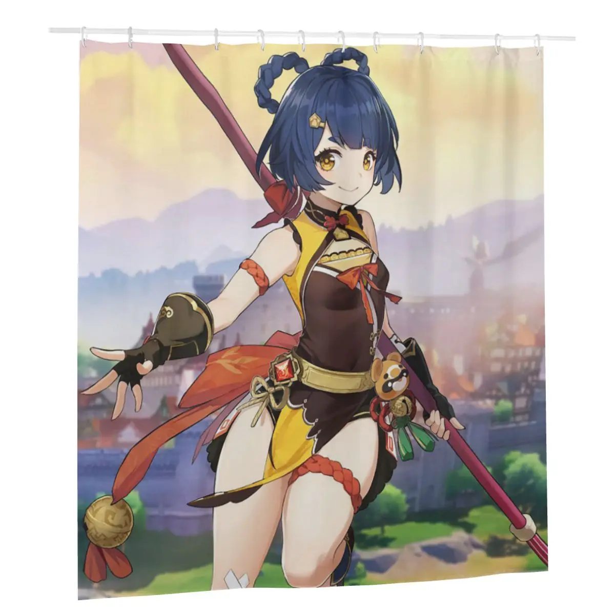 

Genshin Impact Anime Shower Curtains Xiangling Bath Creative Curtain with Hooks