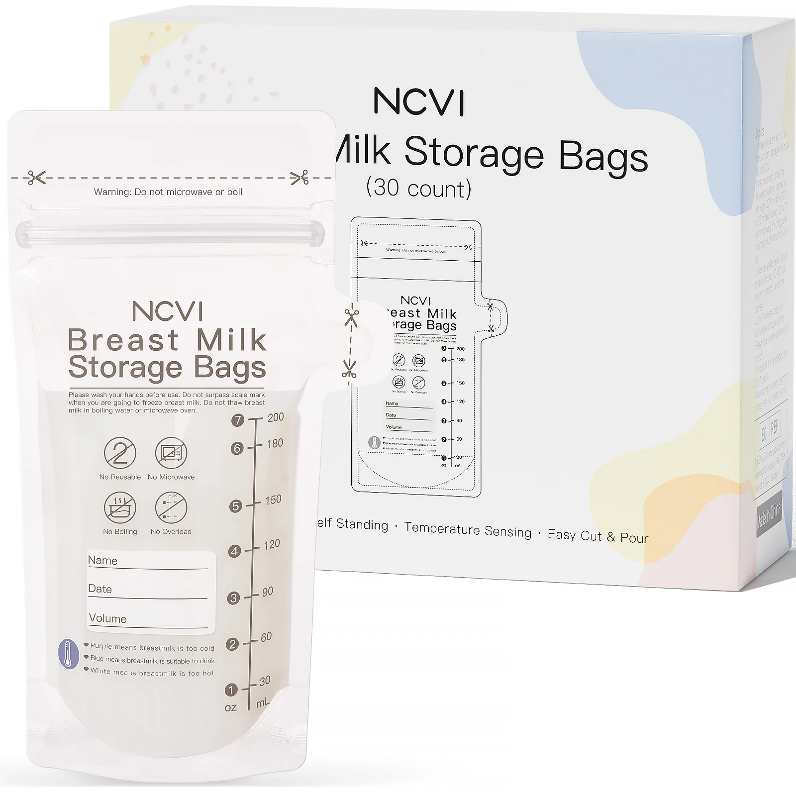 NCVI Breastmilk Storage Bags, 6 Oz Milk Freezer Bags for Long Term Breastfeeding Storage Imported From Korea,BPA Free