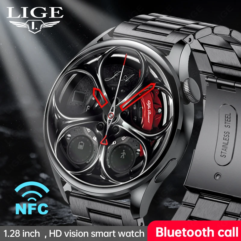 

LIGE NFC Smart Watch Heart Rate Tracker Man Outdoor Sports Bluetooth Call Waterproof Bracelet For Android IOS New Smartwatch+BOX