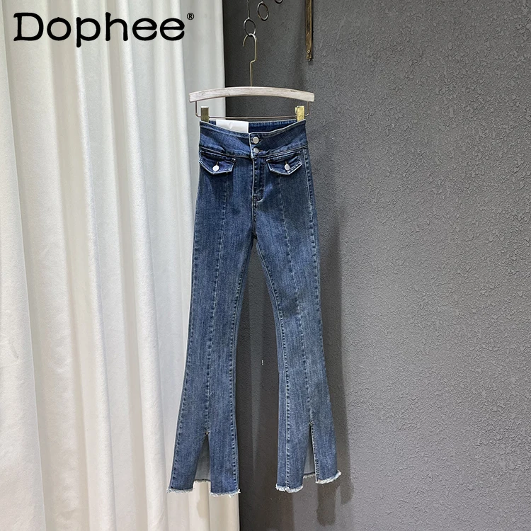 

Retro High Waist Loose Slimming Casual Slit Flared Trousers Jeans for Women's Stretch Skiny Denim Pants 2022 New Spring Clothes