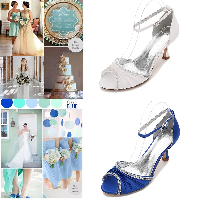 

Ivory Wedding Shoes Peep Toe Satin Bridal Pumps Ankle Strap Casual Dadily Working Sandal Fashion Bridesmaid Hight Heels Summer