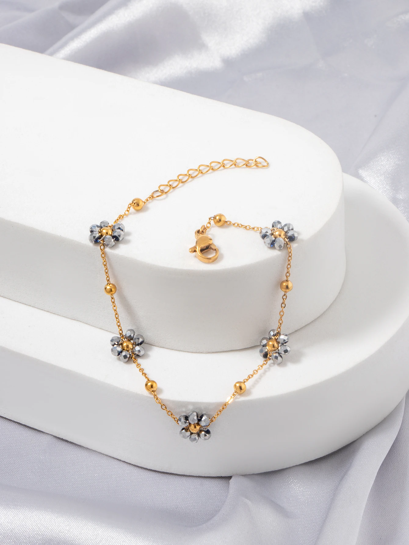 Браслет из нержавеющей стали для женщин серый браслет с бусинами