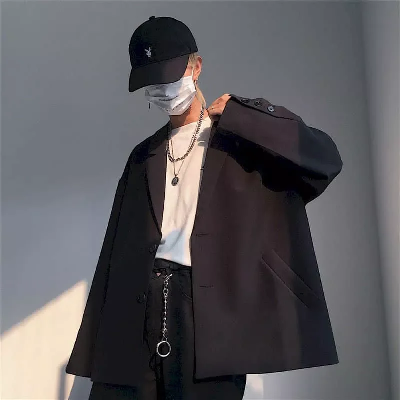 

Casual suit jacket male oversize Korean trend summer thin handsome men small suit elegant dk uniform high street Japan Harajuku