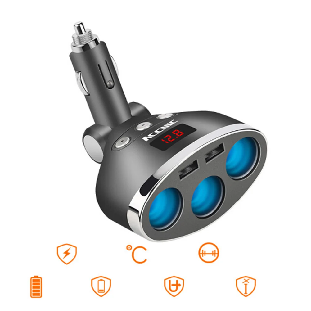 

3-Socket USB Fast Car Adapter DC Outlet Adapter 12v Socket 1 to 3