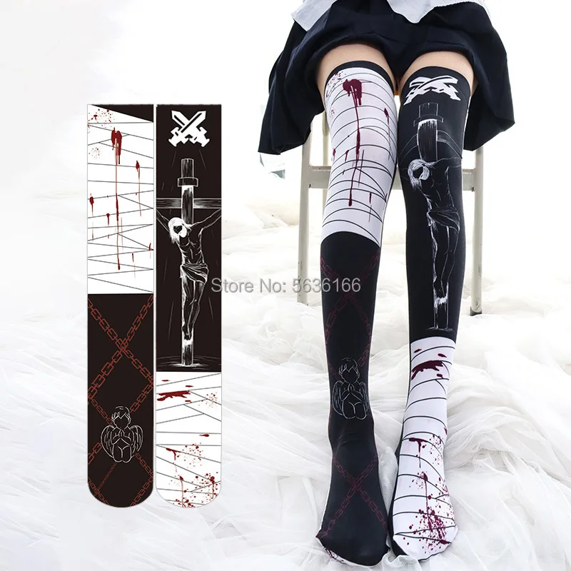 

Halloween Women Stocking Skeleton Socks thigh High Gothic Cosplay Lolita Bloody Carnival Halloween Party Stocking