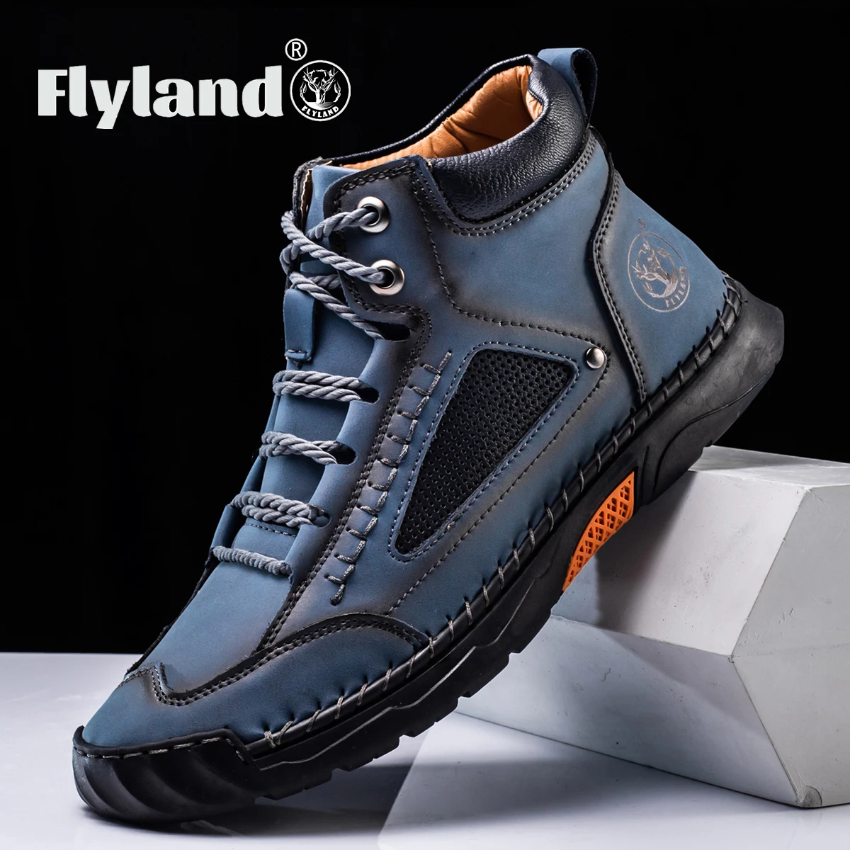 Мужские классические винтажные мягкие ботильоны FLYLAND из матовой натуральной