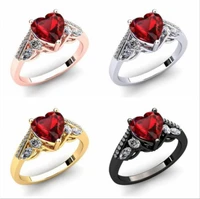 popular 4 colors red heart love inlaid full zirconia crystal gold color zinc alloy female ring for women party jewelry