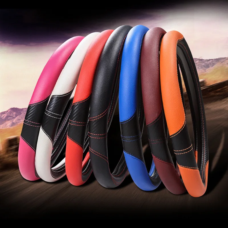 

38cm Carbon Fiber Car Steering Wheel Cover Artificial Leather Car-styling Auto Decoration Car Accessories Interior Dropshipping