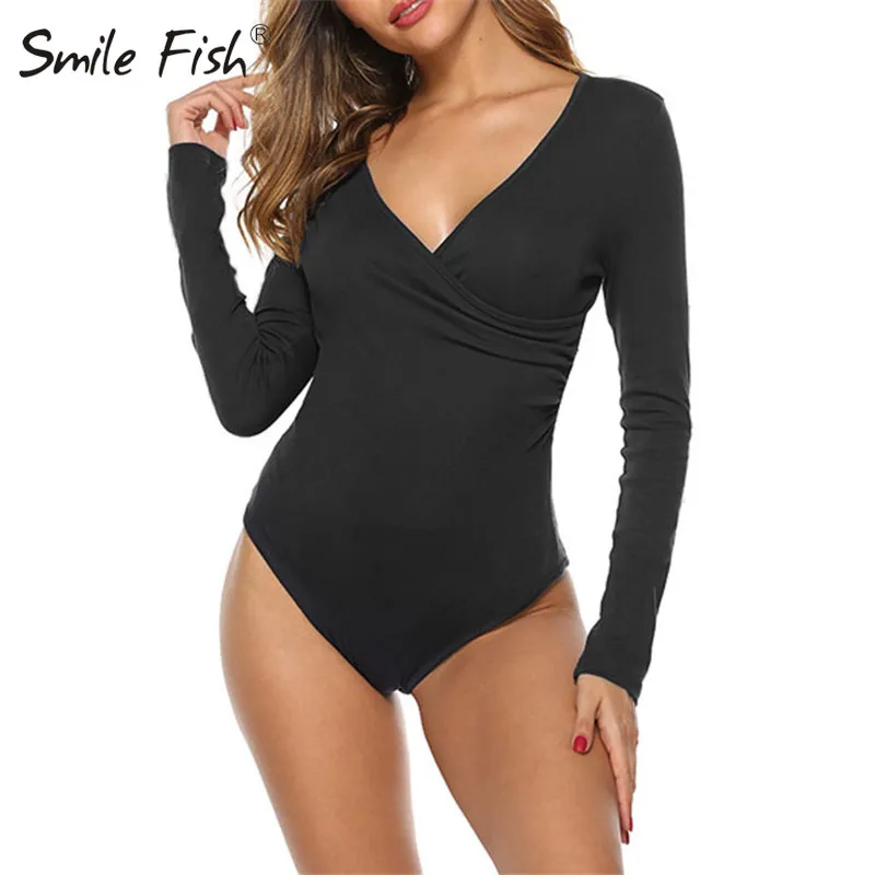 

New Party Bodycon Rompers V-neck Sexy Body Suits Fitness Jumpsuit Female Cotton Bodysuit Casual Basic 2019 Autumn Women M0263
