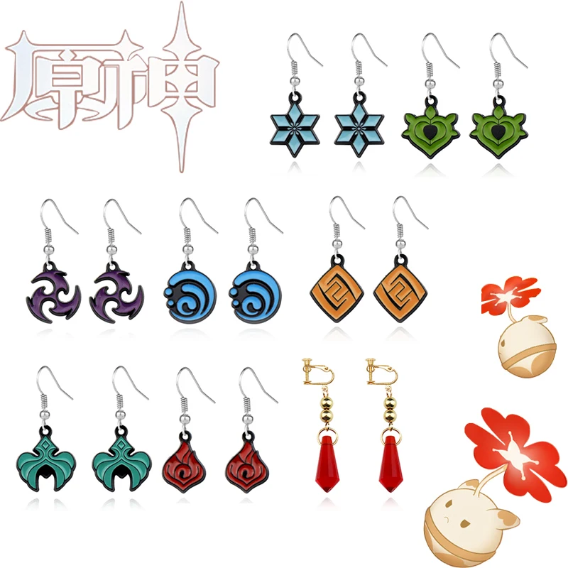 

Game Genshin Impact Ear Stud Hydro Pyro Dendro Anemo Electro Cryo Geo Earrings for Women Cosplay Jewelry Gifts