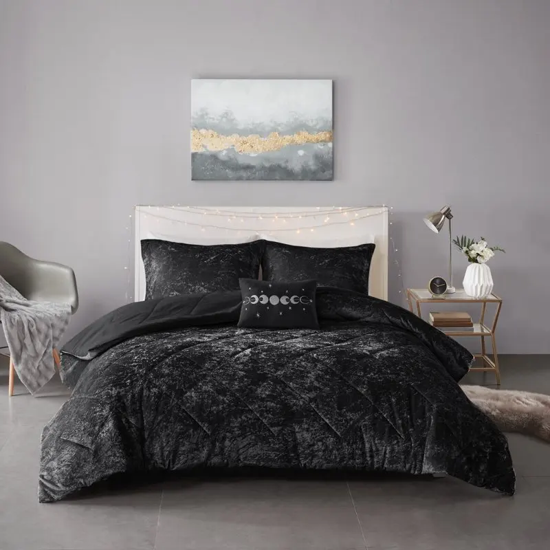 

Alyssa Quilted Black Velvet 4 Piece DuvetSet, Full/Queen