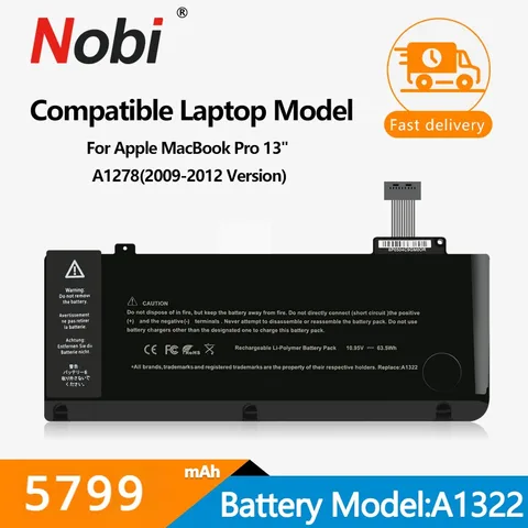 Аккумулятор NOBI A1322 A1278 для ноутбука Apple MacBook Pro 13 дюймов (2009-2012 дюйма) MB991LL/A MB990LL/A MB990J/A MC700 MC374 MD101 MD314