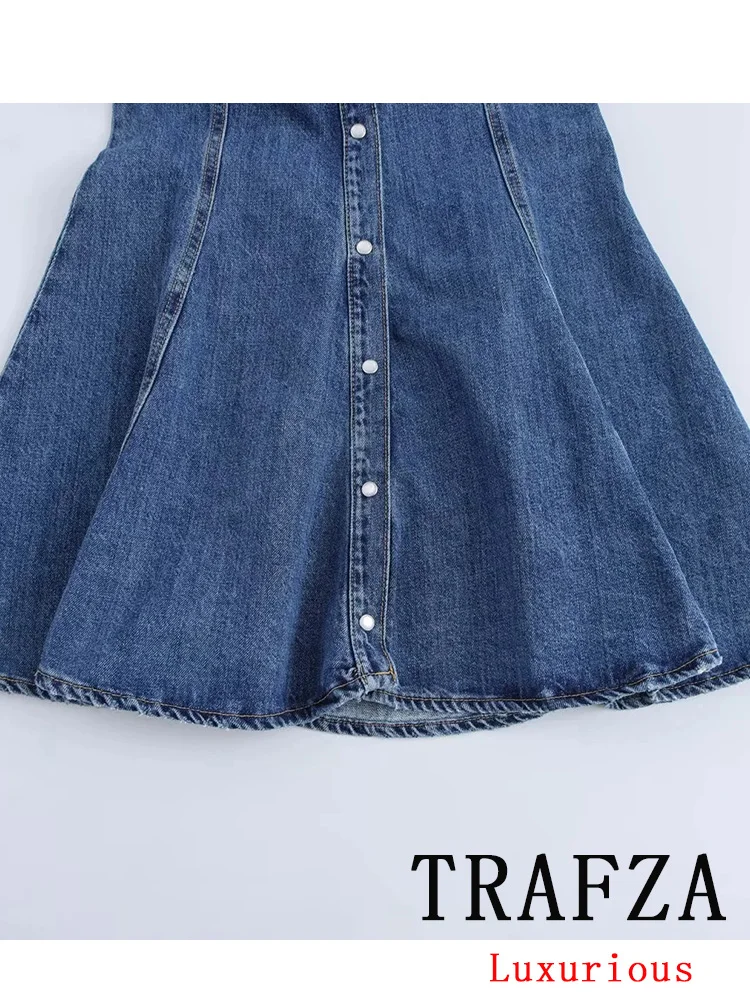 TRAFZA винтажное шикарное женское джинсовое платье с однотонным отложным
