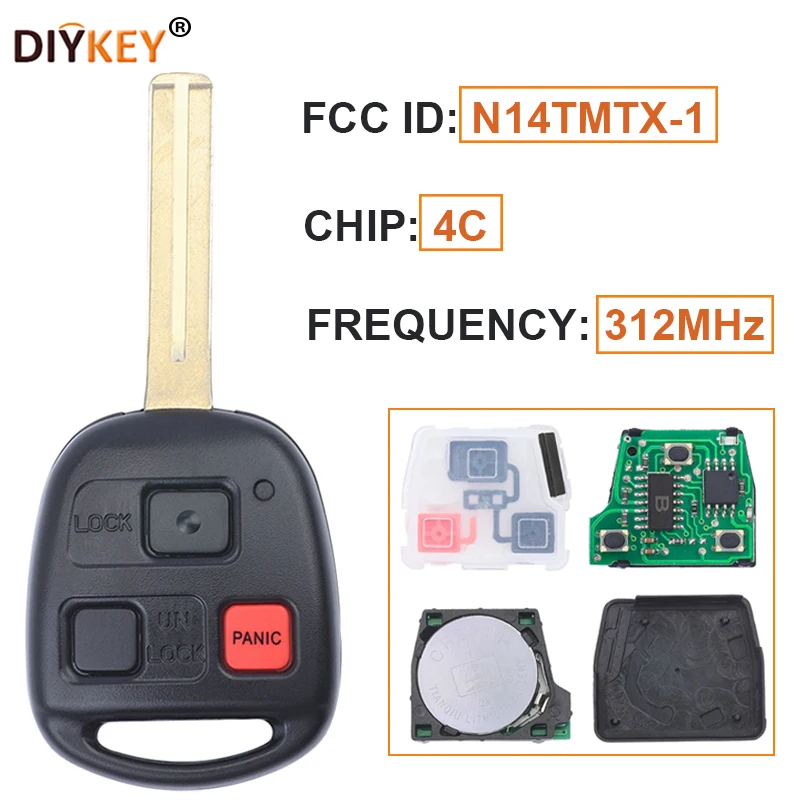 DIYKEY FCC: Φ 312MHz 3 Button 4C Керамический чип для Lexus RX300 1999 2000 2001 2002 |