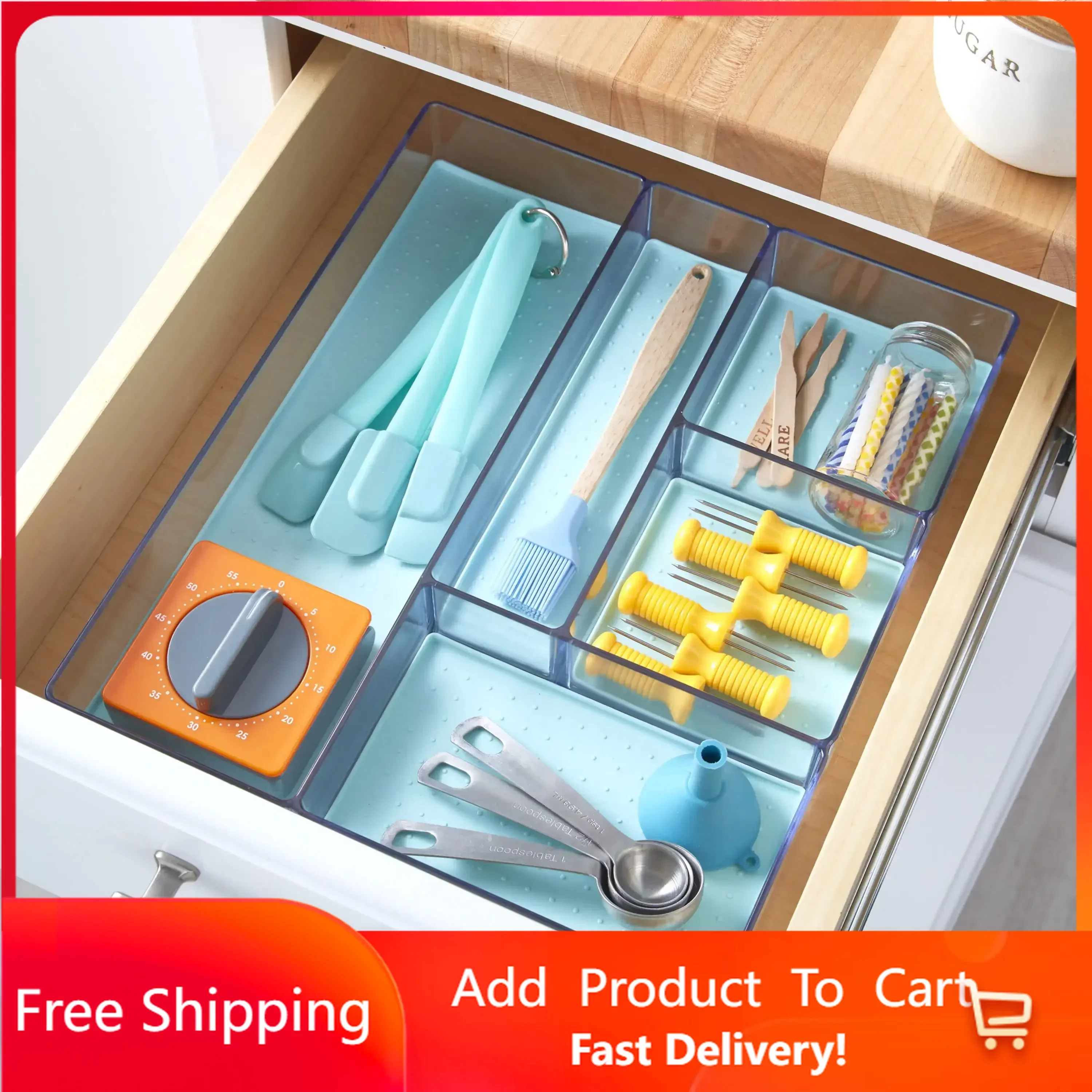 

Basics Clear Multi Compartment Organization, Home Organization and Storage， Desk Organizer Rapid Transit Free Shipping