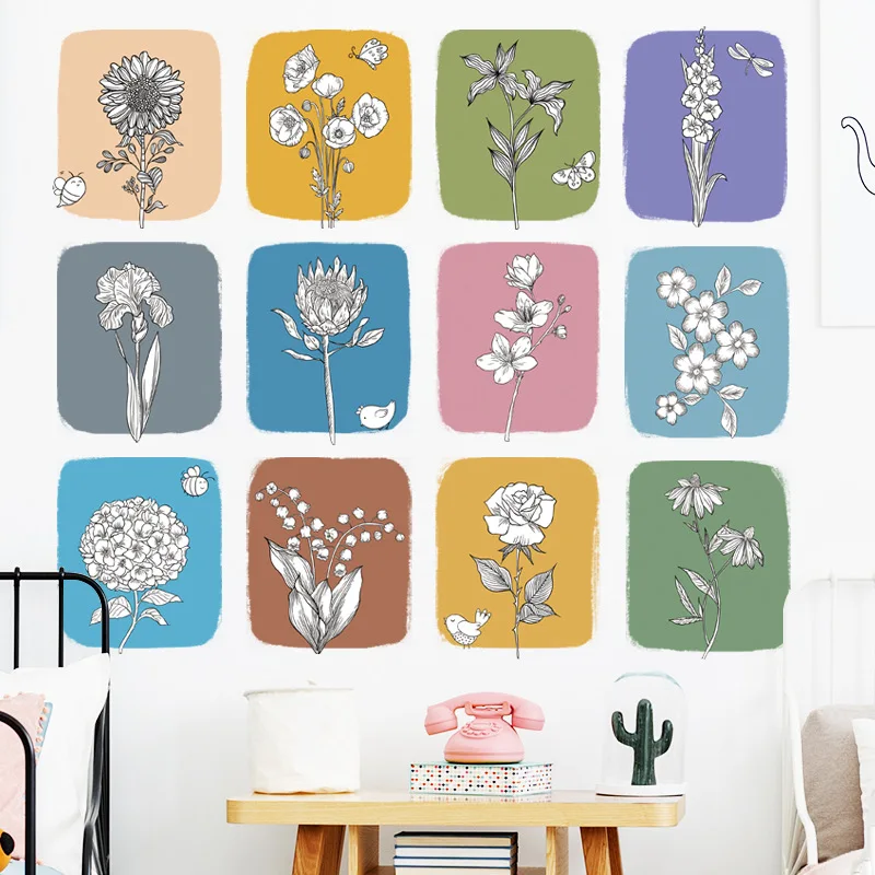 

Flowers Plant Wall Stickers for Corridors Hallway Living Room Bedroom Decoration DIY Decals Murals Self-adhesive Wallpaper