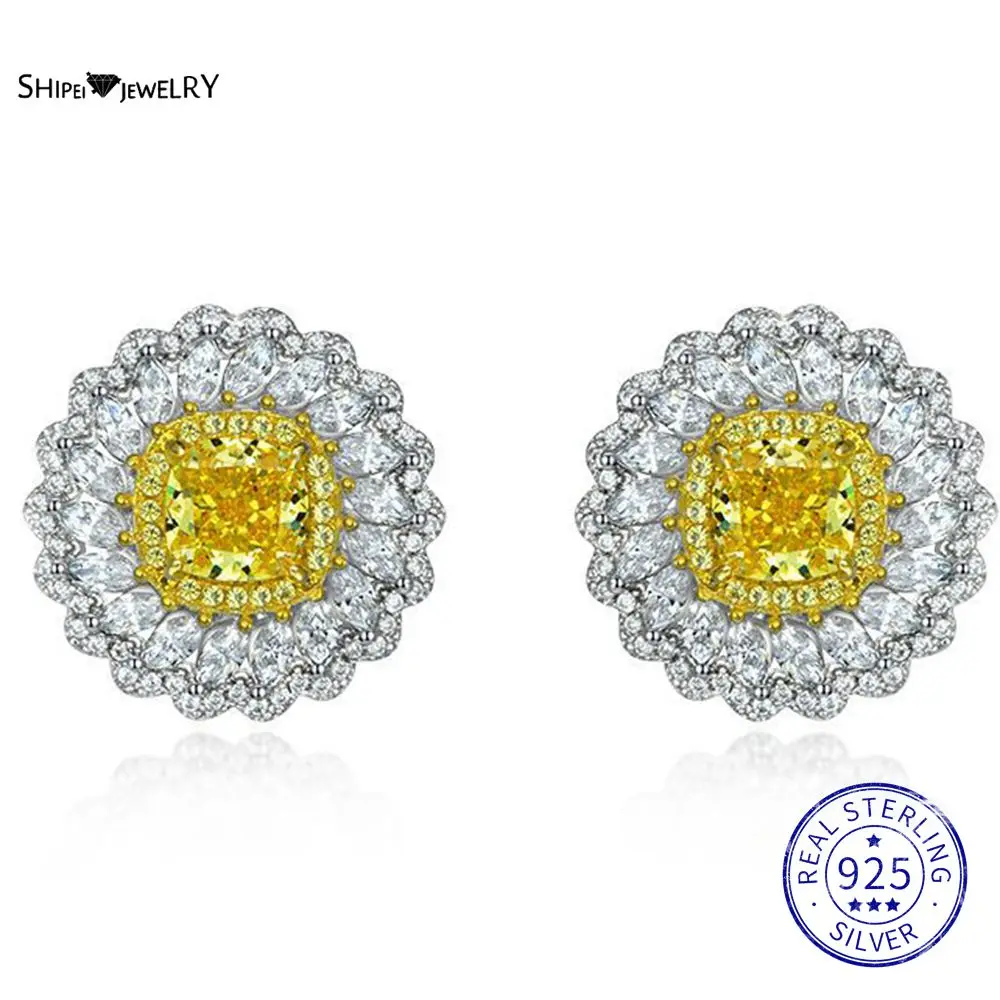 

Shipei 925 пробы серебряные серьги-гвоздики с изображением измельченного цветка маргаритки из муассанита для помолвки, ювелирные изделия оптом