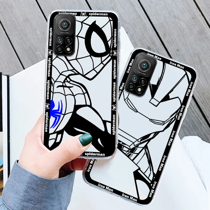 

Marvel hero spider man iron man For Xiaomi Redmi Note 11E 11S 11 11T 10 10S 9 9T 9S 8T Pro Plus 5G 7 5 Transparent Phone Case