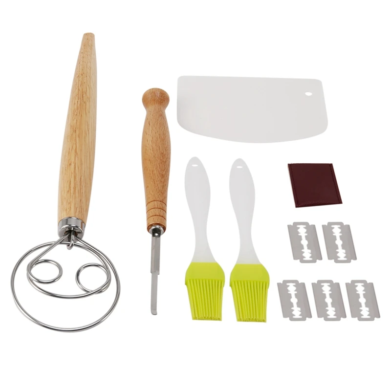 

Danish Dough Whisk Hand Crafted Bread Lame With Protective Cover , 2 Pieces Silicone Brush, Dough Scraper, Dough Whisk Tools Set