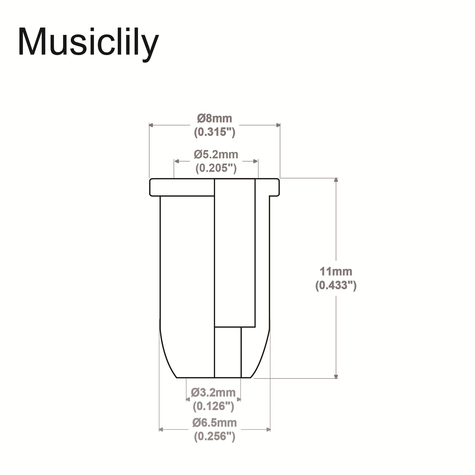 Musiclily Vintage Guitar Through Body Smooth String Mounting Ferrules Black (6 Pieces) | Спорт и развлечения