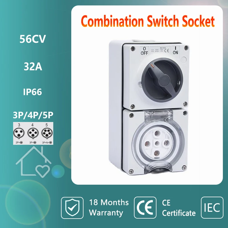 

Водонепроницаемая комбинированная розетка CEE 5P 32A, усовершенствованная Водонепроницаемая уличная розетка с устойчивостью к высоким темпер...