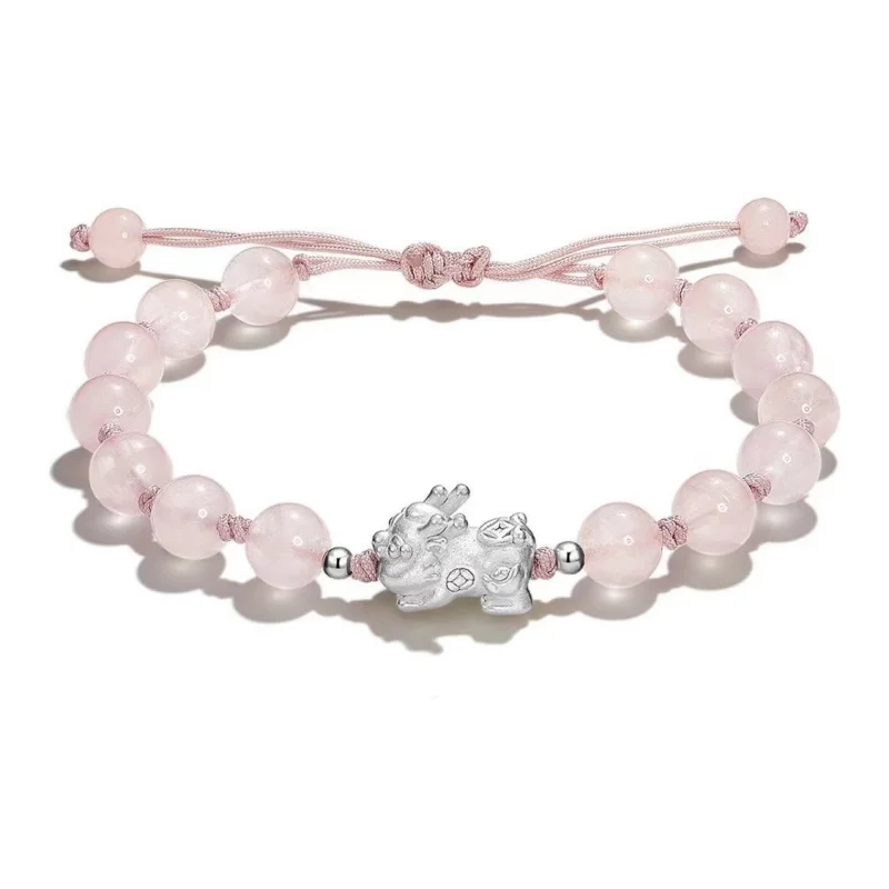 Чистое серебро 999 благоприятный зверь детский дракон браслет опал обсидиан