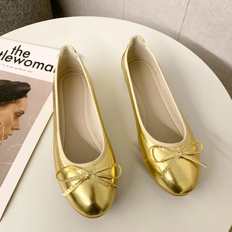 

Балетки женские с круглым носком, классические дизайнерские, без застежки, балетки, плоская подошва, обувь для прогулок, большие размеры 43, весна