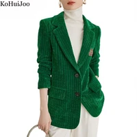 kohuijoo women coat elegant fashion korean long sleeve blazers for woman 2022 autumn professional slim sale velvet blazer green