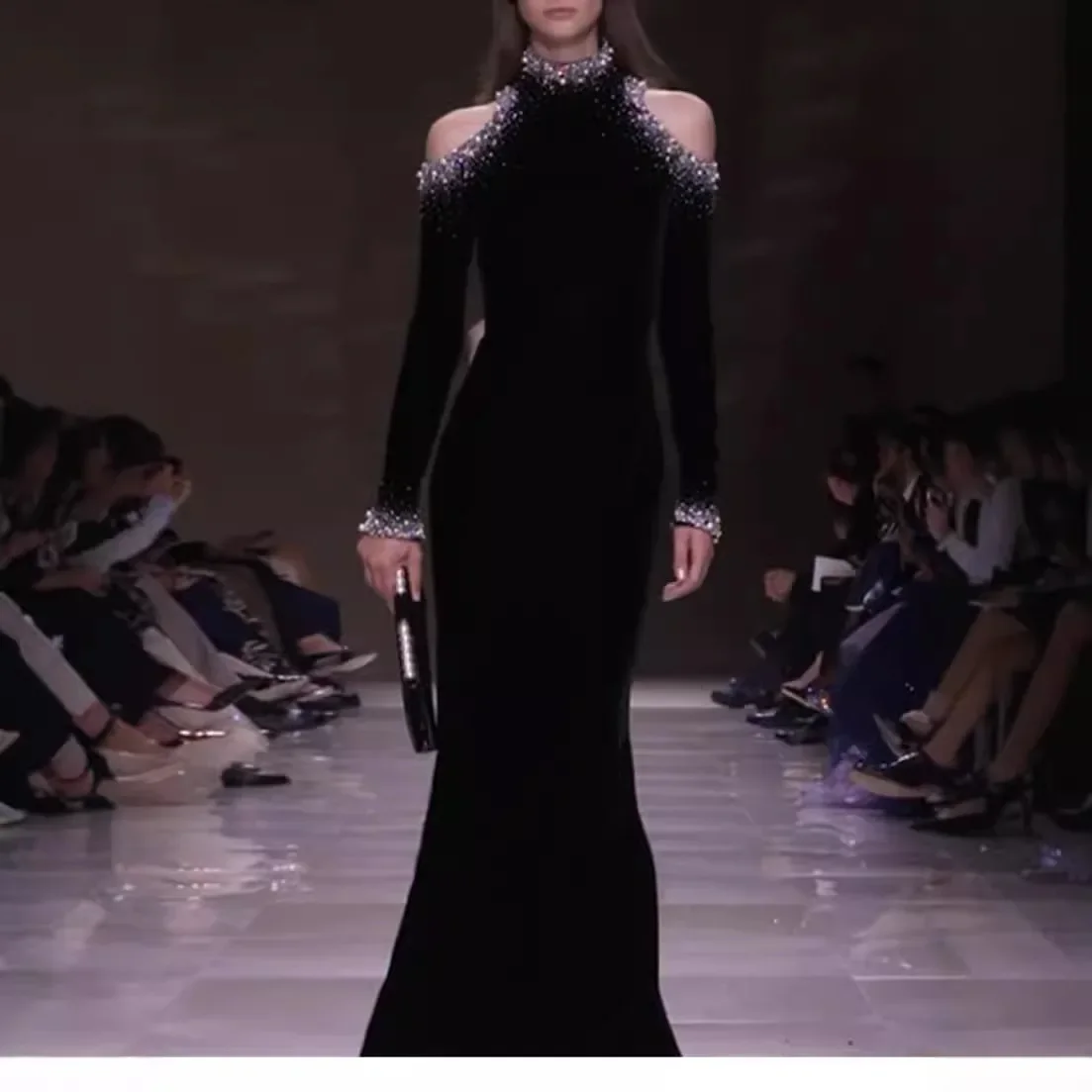 Элегантное черное вечернее платье во французском стиле для женщин с открытыми