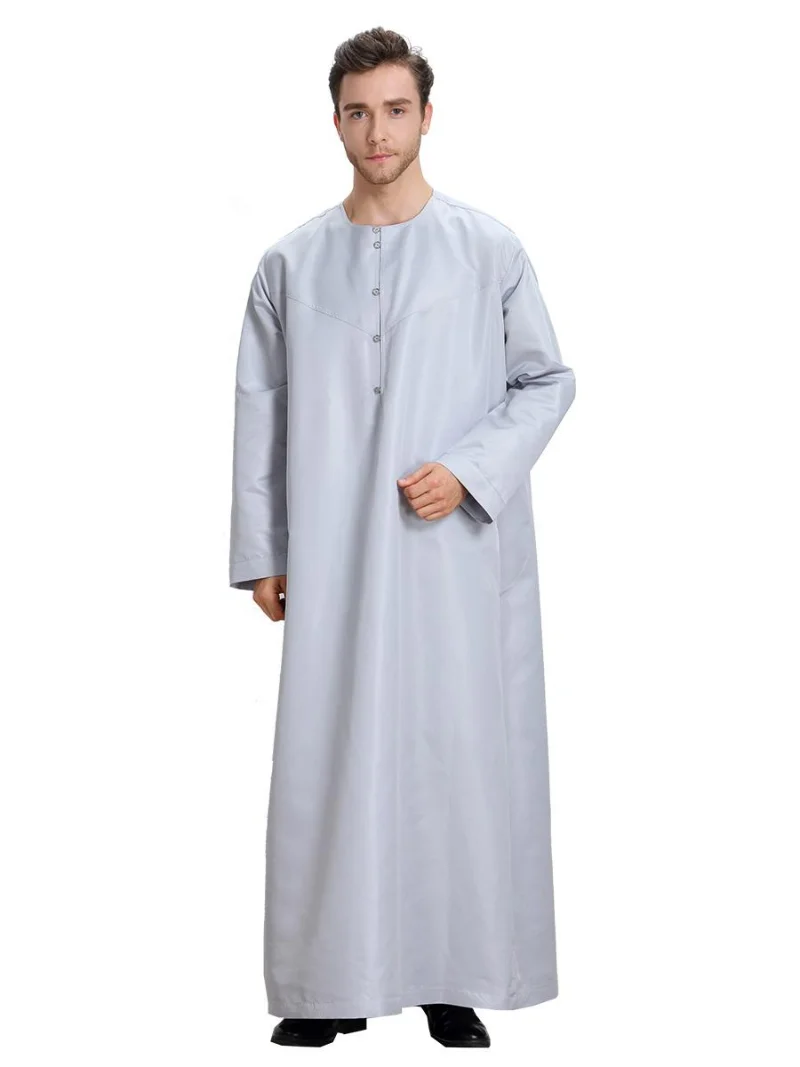 Muslim Men Kaftan Dress Jubba Thobe Abaya Robe Dishdasha Islamic Arabic Thawb Dress Clothing Casual Loose Buttons Long Sleeve