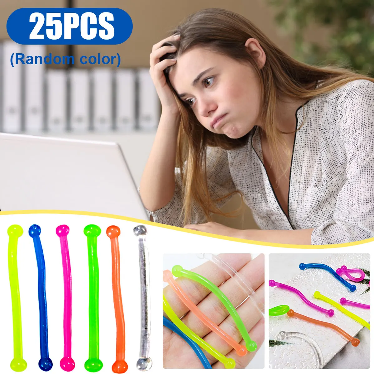 

25 Pcs Stretchy Strings Soft Elastic Rope Toys Decompression Toy Fidget Relief Stress Sensory Toys for Kids Adults Stress Autism