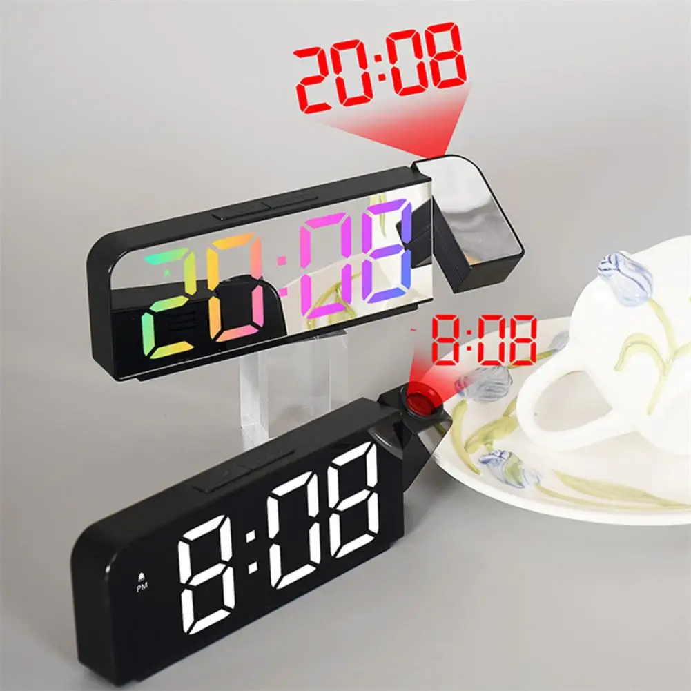 

180° Rotation Projection Alarm Clock 12/24H LED Digital Clock USB Charge Ceiling Projector Alarm Clock for Bedroom Desktop Clock