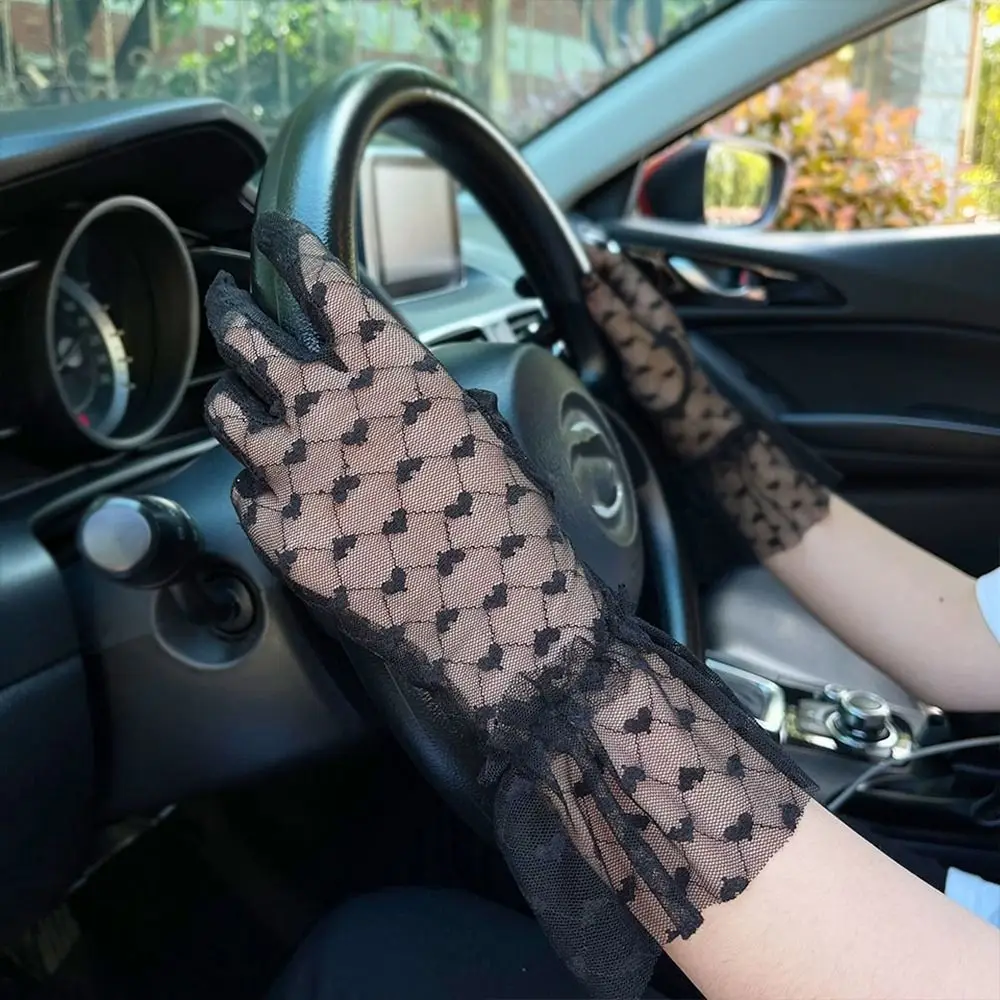 

Touch Screen Sunscreen Gloves Heart Embroidered Mittens Sun Protection Gloves