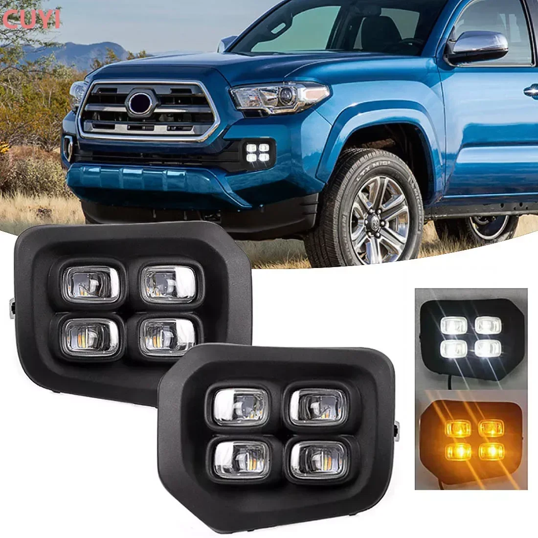 

Светодиодные дневные ходовые фонари, дневные Противотуманные фары для Toyota Tacoma DRL 2016 2017 2018 2019 2020, бампер для вождения белого и желтого цветов, водонепроницаемые