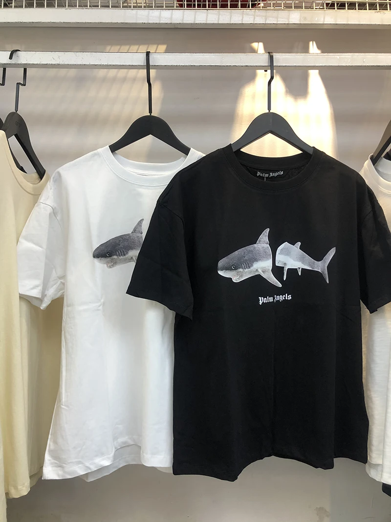 

Palm Angels Shark T Shirts Men's Short Sleeve Cotton Summer Casual Pullover Loose Tops Tees Men and Women T-shirt Streetwear